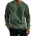 Felpa da uomo casual a manica lunga girocollo in velluto a coste con toppe variante - Taglia S / Top / Verde militare