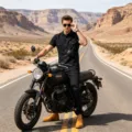 Camisa negra manga corta estilo moto vintage de hombre vista de detalle lifestyle. - S / Tops / Negro