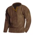 Men's casual corduroy long sleeve henley shirt comfortable basic top apparel detail - S / Tops / Khaki