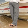 Men's casual loose linen cotton trousers with drawstring, perfect for summer beach and daily wear. - S / Bottoms / Dark Gray