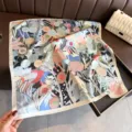 Foulard carré en soie artificielle à impression florale artistique, accessoire chic. - FG330-1