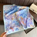 Foulard carré en soie imprimé d'art peinture à l'huile abstraite vue détaillée élégant châle - FG333-2