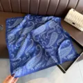 Foulard carre en soie artificielle imprimee motif cachemire bleu, elegant châle polyvalent. - FG331-4