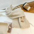Maillard color knitted scarf for women and men, soft warm winter wool feel long fashion neck wrap. - Khaki