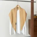 Wool blend hollow knit triangle shawl scarf stylish women outerwear winter cozy accessory - Khaki