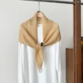Wool blend hollow knit triangle shawl, minimalist solid color fashion scarf for women. - 145*42cm / Khaki