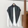 Black crochet knit triangular shawl wool blend stylish hollow out scarf chic outer layer - Navy Blue