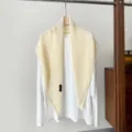 Hollow out knit triangular wool shawl stylish solid color women scarf exquisite detail view - Off White