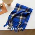 Cozy blue plaid fringe scarf for autumn and winter, warm and stylish long winter wrap. - Style 7