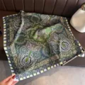 Vintage paisley printed square silk scarf women elegant baroque head wrap neckerchief fashion - Green