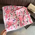 Chic pink abstract leopard print imitation silk square scarf for women daily styling. - Pink