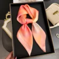 Gradient silk scarf for women square neckerchief stylish soft head wrap elegant accessory - Pink