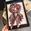 Retro paisley print silk scarf, elegant square headscarf for women, stylish neckerchief. - Red