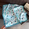 Blue abstract leopard print silk scarf detail, elegant square neck scarf for women. - Blue