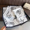 Seaside vacation printed silk square scarf close-up, black and white shell and mermaid design. - 66-70CM / Black