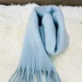 Cozy solid color winter scarf for women, soft fluffy plush material with elegant fringe design. - Tiffany Blue