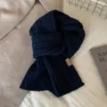Winter solid color knitted scarf for women, soft warm cozy woolen neck warmer neckerchief. - Figure-eight Pattern / Navy Blue