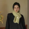 Soft knitted winter scarf detail, cozy avocado green accessory for cold weather style. - 220cm / Light Green