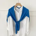 Blue knitted tie shawl scarf, stylish shoulder wrap sweater accessory for women daily wear. - Blue