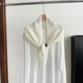 White knitted hollow out triangle shawl scarf women minimalist solid color shrug outerwear - 145*42cm / White