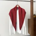 Elegant red crochet triangular knit shawl scarf, stylish hollow out design for women daily wear. - Red
