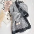 Invierno gris negro bufanda de punto, bufanda de flecos gruesa cálida para mujer. - Gris frío