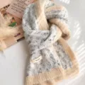 Bufanda de punto mullida de invierno bloque de color suave cálido cuello moda casual var. - Gris Arroz Glutinoso