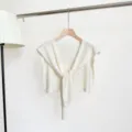 Womens Korean style floral hollow knit shawl cardigan summer thin layering outerwear - White