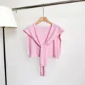 Pink hollow knit shawl for women, lightweight summer cardigan, stylish cute layering sweater top - Pink
