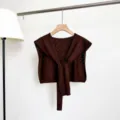 Brown hollow-out floral knit shawl cape, stylish layering cardigan for women spring summer. - Dark Brown