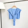 Light blue hollow knit shawl versatile summer layering shrug stylish scarf vest top womens - Blue