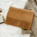 Autumn winter solid color fringe wool scarf women warm maillard style fashion winter wrap - Earthy Yellow
