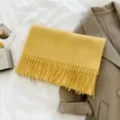 Classic yellow solid color wool winter scarf with fringe warm women fashion accessory - Yellow