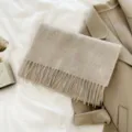 Classic solid color 100% Australian wool scarf, warm winter fringe design, camel color. - Khaki