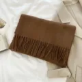 Classic solid color warm wool scarf for women winter fashion cozy fringed neck wrap - Dark Brown