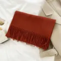 Solid color fringed wool scarf autumn winter warm women terracotta scarf elegant cozy accessory - Brick Red