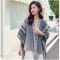Ethnic Style Grey Knitted Fringe Shawl Poncho Travel Outerwear Cape For Women Variant - 135cm / Dark Gray