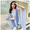 Boho style knitted tassel poncho shawl, blue chevron pattern, stylish casual outerwear. - 135cm / Deep Blue Coffee