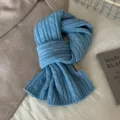 Cozy blue knit winter scarf for women, soft solid color woolen neck warmer for cold weather. - Figure-eight Pattern / Blue