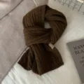 Dark brown ribbed knit scarf, cozy soft winter warm neck warmer accessory variant. - Figure-eight Pattern / Coffee