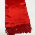 Bright red festive table runner or decorative scarf featuring elegant tassel fringe design. - Double Satin
