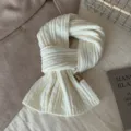 Cozy solid winter knit scarf for women, soft warm fuzzy neck warmer for cold days. - Figure-eight Pattern / Off White