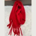 Solid color red mohair winter scarf with fringe, cozy thick warm variant fashion accessory. - Red