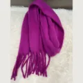 Fuchsia mohair winter scarf with fringe, thick warm solid color variant for cold weather. - Purple