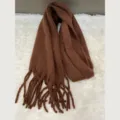 Cozy brown winter tassel scarf, thick warm solid color scarf for women daily wear. - Brown