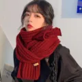 Womens winter knitted scarf wine red solid color cozy warm thick neck warmer fashion - 5