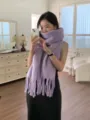 Thick mohair winter scarf for women, cozy solid color long neckerchief with stylish fringe details. - Light Purple