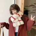 Cozy striped knitted winter scarf for women, thick warm korean style neck warmer fashion. - Beige
