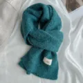 Dark green mohair knit scarf winter thick soft warm couple neck wrap solid color - Turquoise