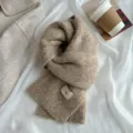 Cozy winter knitted scarf for women, thick soft warm cashmere-feel solid neck wrap. - Oatmeal Khaki